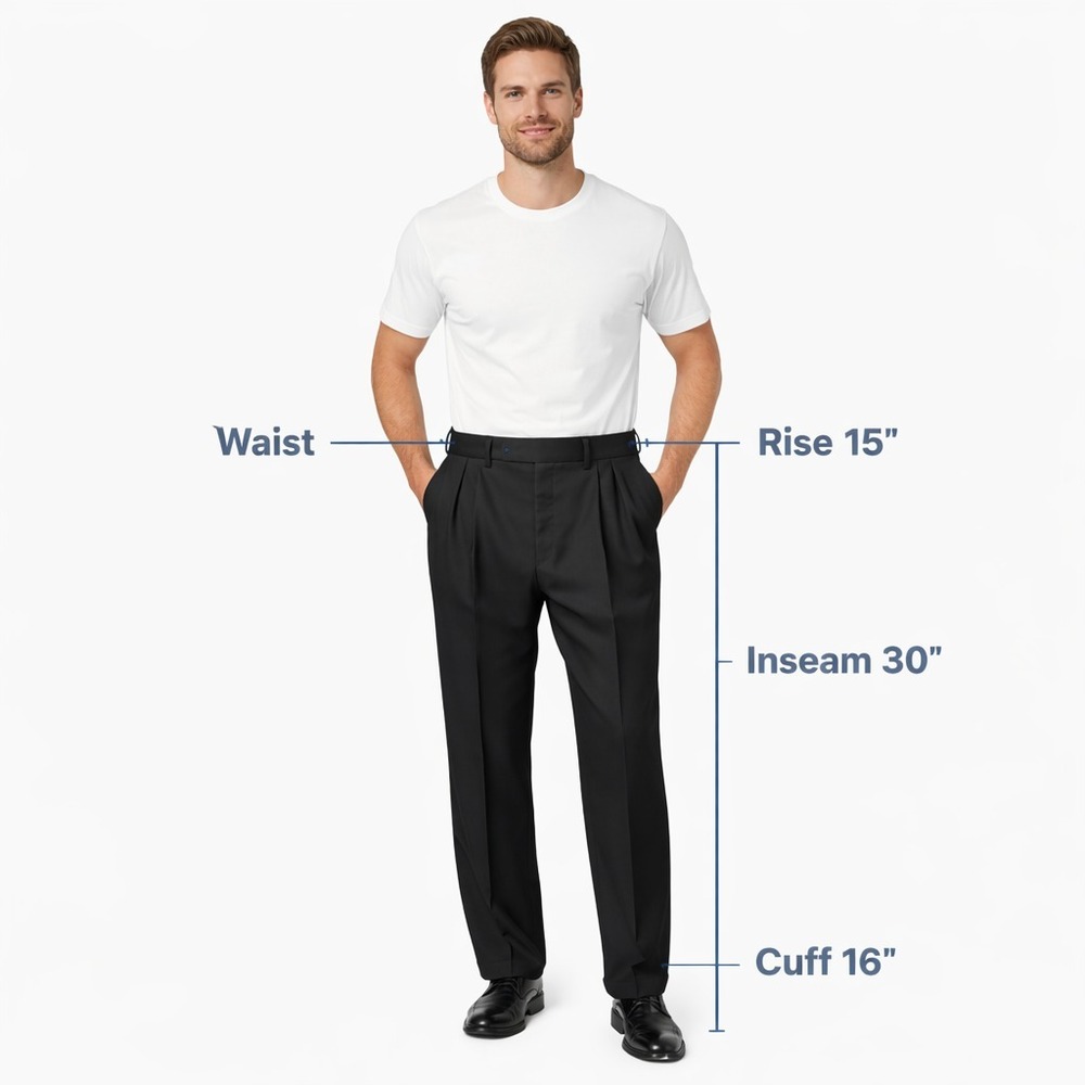 Ralph Lauren Men's Black Dress Pants 36x30 Pleated Classic Cuffed Trousers